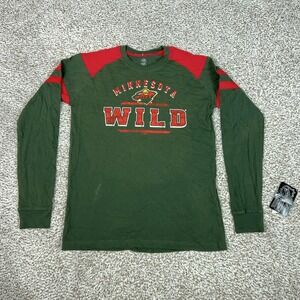 Minnesota Wild Mens Shirt Medium Green Red Long Sleeve Hockey NHL Sports Top‎